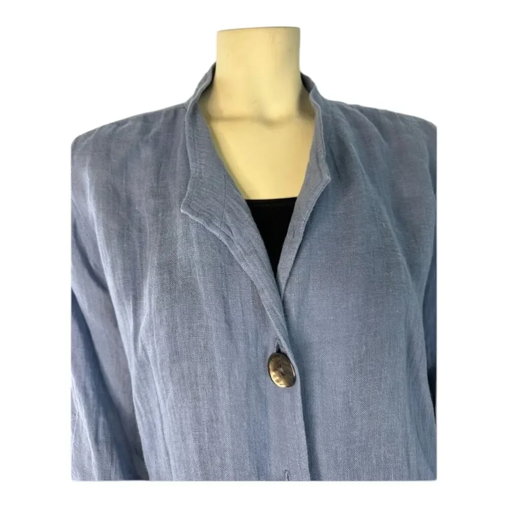 Caroline Rose Button-Down stand collar 100 % Tissue-Linen Shirt size large